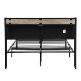 Queen Size Metal Platform Bed Frame with upholstery storage function Headboard and USB LINER and W311133408