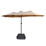 ZNTS 15x9ft Large Double-Sided Rectangular Outdoor Twin Patio Market Umbrella with light and base- taupe 78121484