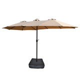 15x9ft Large Double-Sided Rectangular Outdoor Twin Patio Market Umbrella with light and base- taupe W419P145383