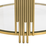Modern Glass Coffee Table in 31.5", Asymmetrical Metal, Circular Metal Drum Base, Gold Finish & N735P177478K