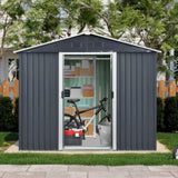 8ft x 4ft Outdoor Metal Storage Shed with Sliding Door and foundation for Backyard, Patio, Lawn W540P185251