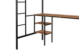 ZNTS Twin-size Loft Bed with Table & Shelves/ Heavy-duty Sturdy Metal/ Built-in Table & Shelves/ Noise W42752472
