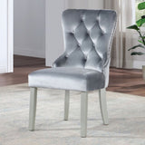 Glam Dark Gray Flannelette 2pcs Side Chairs Acrylic Tufted Upholstered Dining Chairs Wingback Design B2741P306177
