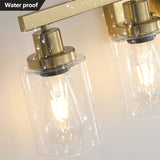 Golden 5-Light Vanity Light with Clear Glass Shades, Modern Iron Metal Bathroom Wall Fixture for W1340P206690