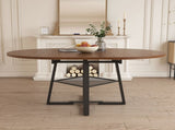 47 Inch Extendable Round Dining Table for 4-8 with Storage, Walnut Finish Circle Dining Table with 25685087