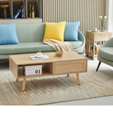 ZNTS 41.34" Rattan Coffee table, sliding door for storage, solid wood legs, Modern table for living room W126573113