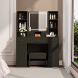 The Black dressing table with LED mirror is equipped with a hair dryer rack, and the dressing tables W1320P186715