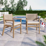 Outdoor Dining Chairs Set of 2, Acacia Wood Patio Armchair with Rope Design Back and Water Repellent N779P224995B