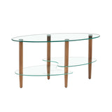 ZNTS Transparent Oval coffee table, modern table in living room Oak wood leg tea table 3-layer 25975996