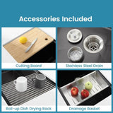 Stainless Steel Kitchen Sink, 33x19 Single Bowl, Undermount Handmade Sink in Brushed, with Cutting T3177P296193