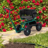 Rolling Garden Cart with Cushioned Backrest & Seat, Outdoor Gardening Stool for Planting, Garden 41309399