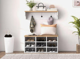 White 2-in-1 Hall Tree with Shoe Bench, 5-Hook Coat Rack & Storage for 9 Pairs of Shoes for Entryway 46321327