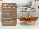 Luxurious Round Coffee Table with-Tinted Tempered Glass Top Walnut Wood Storage Shelf, Sturdy W1935P457159