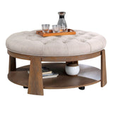 Wire-brushed Finish Natural Tone / Beige 1pc Ottoman Transitional Style Deep Button Linen Like B011P184961