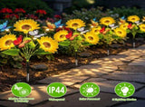 4Pack Solar Sunflower Garden Stake Lights, 3 Sunflower Heads & Butterfly Decor, Warm White LED with 19052995