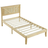 ZNTS Twin Size Solid Wood Platform Bed Frame with Headboard Natural 75180320