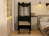 3-Color LED Lighted Vanity Desk with Charging Station - Foldable Makeup Table & Cushioned Stool Set 83295771
