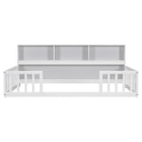 Twin Floor Bed with Bedside Bookcase,Shelves,Guardrails,White W504142771