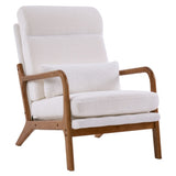 High Back Solid Wood Armrest Backrest Iron Frame Teddy Velvet Indoor Leisure Chair Off-White 78816412