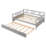 Full Size Daybed Wood Bed with Twin Size Trundle,Gray WF295131AAE