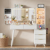 Vanity Desk with with Mirror and Lights, Makeup Vanity Table with Glass Top ,Dressing Table with W3393P315818