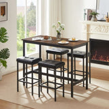 ZNTS Pub High Dining Table 5 Piece Set, Industrial Style Pub Table, 4 PU Leather Bar Chairs for Kitchen W1668P164658