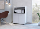 Kitchen Cart 49" H, Two Door Cabinet, One Open Shelf, Two Interior Shelves, White B097133071