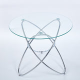 Dining Table with chrome metal leg and tempered glass,Modern Space Saving Kitchen Table for Living W234P329696