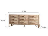 59.44" Light Wood Sideboard Buffet - 3-Drawer 2-Door Storage Cabinet with Geometric Relief Fronts, W3158P307446