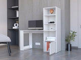 White Computer Desk with 4-Tier Bookcase and 1-Door Cabinet B062111728