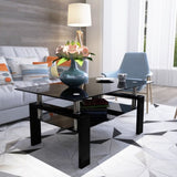 ZNTS Rectangle Black Glass Coffee Table, Clear Coffee Table,Modern Side Center Tables for Living W24138125