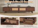 Mid Century Modern TV Stand for 80" TVs, Entertainment Center with Sliding Doors and Drawers, TV N710P257617P