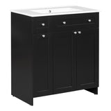 30-Inch Black Bathroom Vanity with Ceramic Sink Combo, Abundant Storage Cabinet - 2 Soft-close Doors WF532032AAB