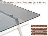 Rectangle Coffee Table, Tempered Glass Tabletop with White Metal Legs, Modern Table for Living Room W241126035
