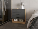 Lowrys Dresser with 3 Drawers and Open Shelf, Natural Oak and Matt Grey B128P263723