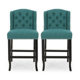 Vienna Contemporary Fabric Tufted Wingback 27 Inch Counter Stools, Set of 2, Teal and Dark Brown 64855.00T