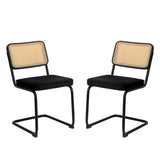 ZNTS Dining Chairs Set of 2, Velvet Rattan Side Accent Chairs with Black Painted Legs, Modern Mid Century 17225298