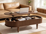 43.5" MidCentury Modern Oval LiftTop Coffee Table, Gas Strut Silent Height Adjustable Table with 3 60031955