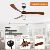 72 Inch wood Ceiling Fan with light, Low Profile Ceiling Fan with Remote Control,Noiseless W2352P308494