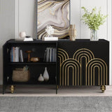 Modern Fluted Sideboard Buffet with Storage, Curve Element with Strict Lines, 4 Doors Storage W1445P256479