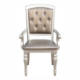 Glamorous Crystal Button-Tufted Set of 2 Arm Chairs Silver Finish Upholstered Seat Back Modern B01182313