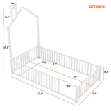 Twin Size Metal House Platform Bed with Guardrail and Chimney, White N709P203151K