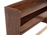Full Pine Wood Bed with Bookcase Headboard ,LED Motion Sensor Light, Bed Guardrails,Walnut W504P281004