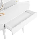 Modern Corner Makeup Vanity Desk with Large Storage, LED Mirror & Stool, Brightness Adjustable, N844P263664A