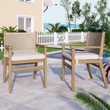 Outdoor Dining Chairs Set of 2, Acacia Wood Patio Armchair with Rope Design Back and Water Repellent N779P224995B