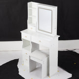 29.2" Small Size Left Drawer Desktop Vanity Table Cushioned Stool, Large Sliding, Touch Control, W3258P299611