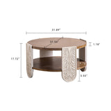 Carved Wooden Coffee Table, Retro End Table with Double-Layer Storage, Small Side Table for Living W3158P297426