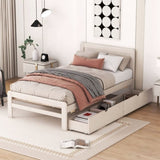 ZNTS Modern Design Twin Size Platform Bed Frame with 2 Drawers for White Washed Color W697121843