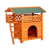 ZNTS 2-Story Wooden Feral Cat House Outdoor Indoor Kitty Houses with Door & Stairs & Weatherproof Roof, 60939221