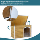 Large Wooden Outdoor Dog House, Waterproof Roof, Elevated Floor, Adjustable Plastic Feet, Yellow W142763833